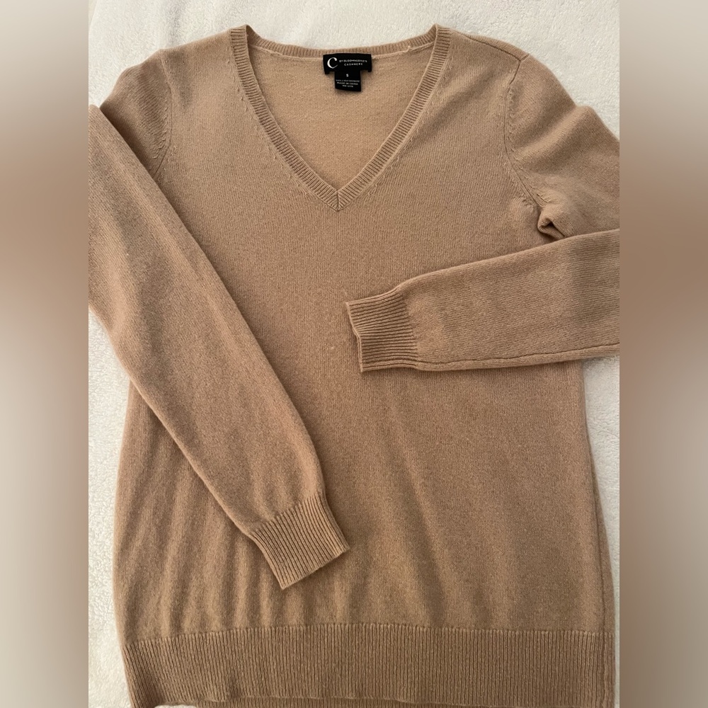 Bloomingdale's Tan V-Neck Sweater